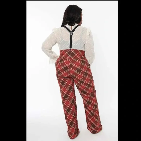 Unique Vintage Red and Brown Plaid Wide Leg Pants - Picture 2 of 2